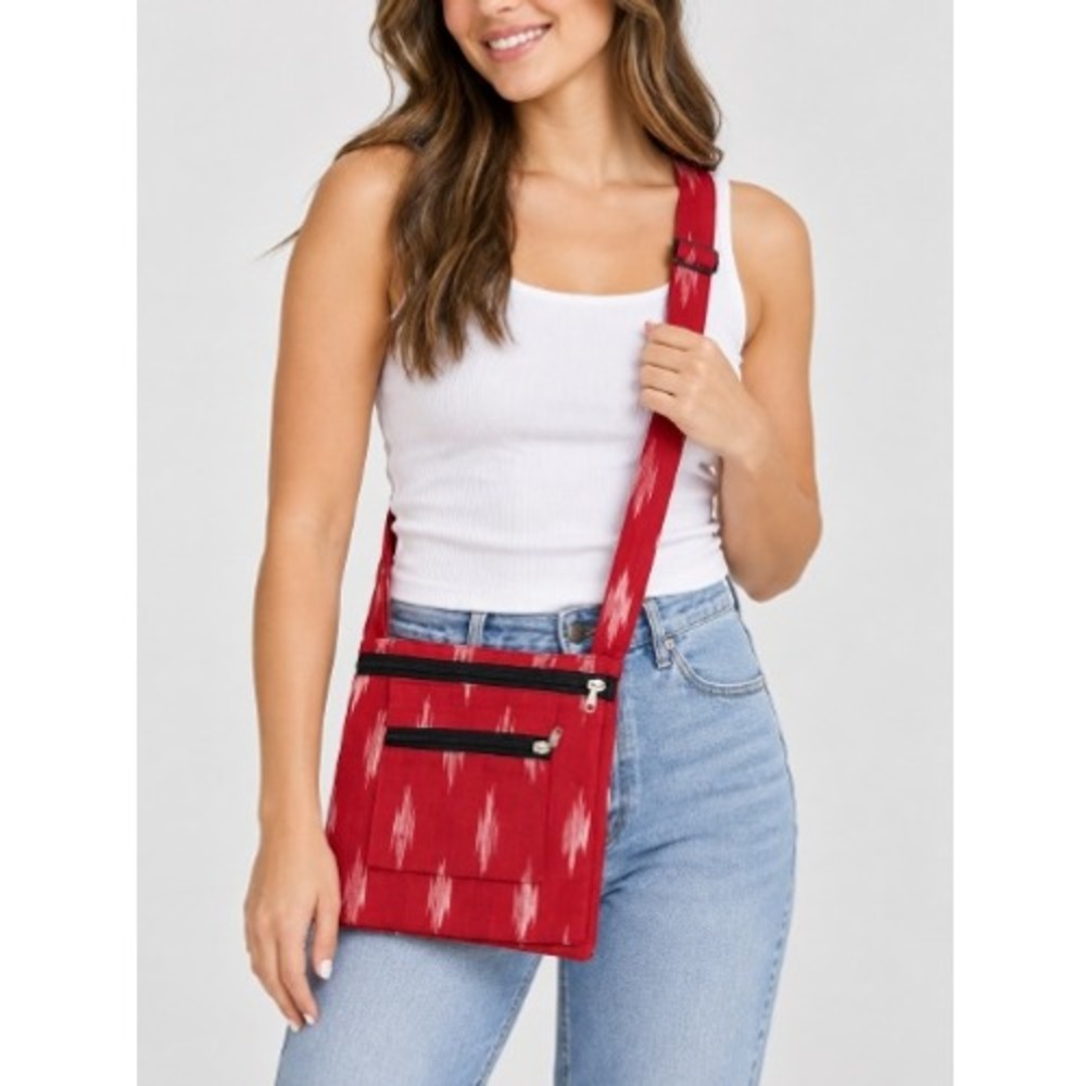 Uma Handlooms Red Ikat Travel Pouch Woven Crossbody Handbag Size Small NWT